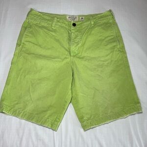 Abercrombie & Fitch Chino Button Fly Lime Green Shorts Mens 34 Distressed Y2K